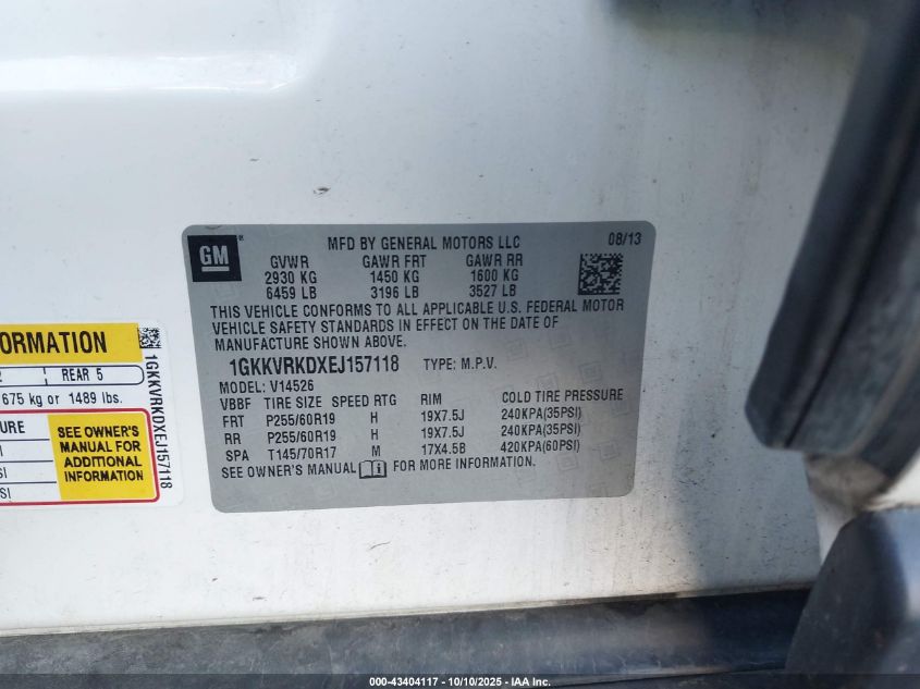 2014 GMC Acadia Slt-1 VIN: 1GKKVRKDXEJ157118 Lot: 43404117
