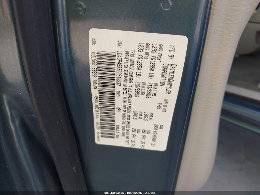 2006 Dodge Grand Caravan Sxt VIN: 2D8GP44L96R612137 Lot: 43404195