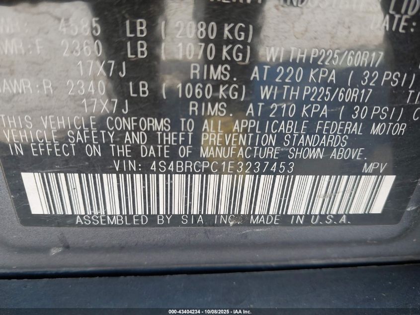 2014 Subaru Outback 2.5I Limited VIN: 4S4BRCPC1E3237453 Lot: 43404234