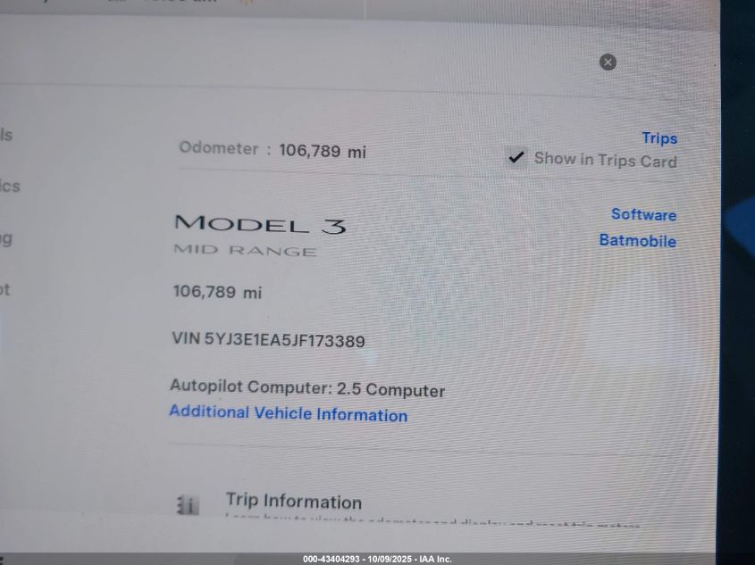 2018 Tesla Model 3 Long Range/Mid Range VIN: 5YJ3E1EA5JF173389 Lot: 43404293
