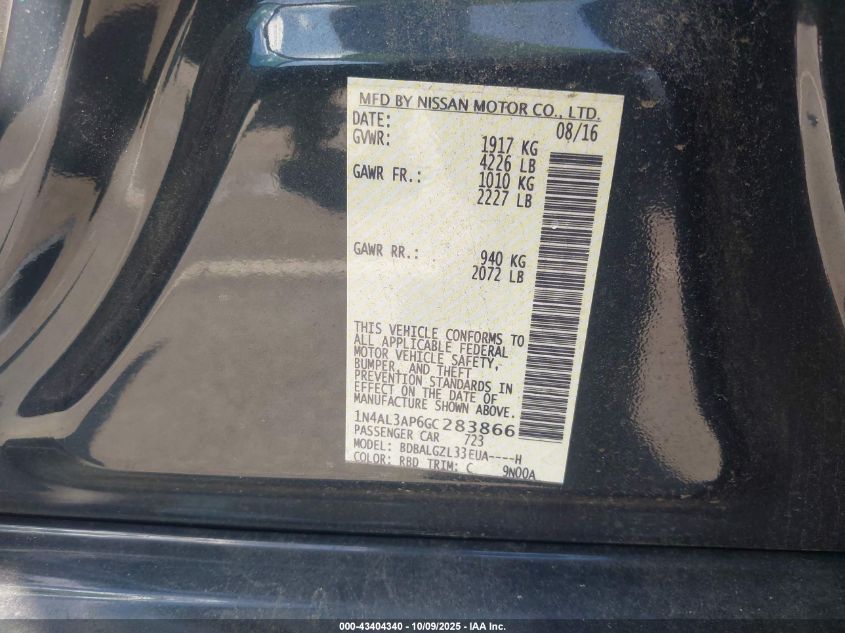 2016 Nissan Altima 2.5 S VIN: 1N4AL3AP6GC283866 Lot: 43404340