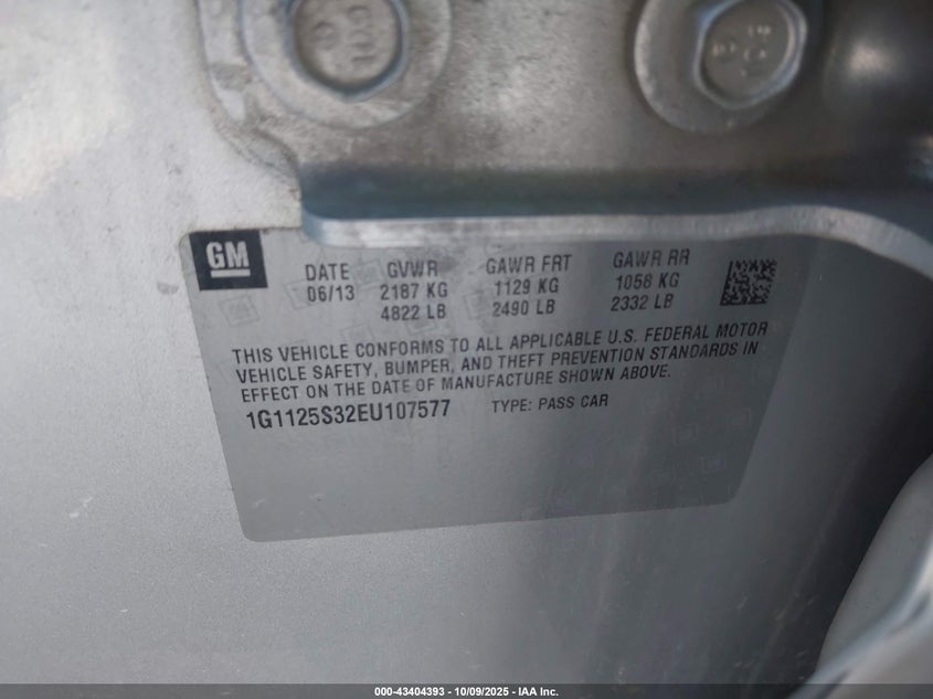 2014 CHEVROLET IMPALA 2LT 1G1125S32EU107577