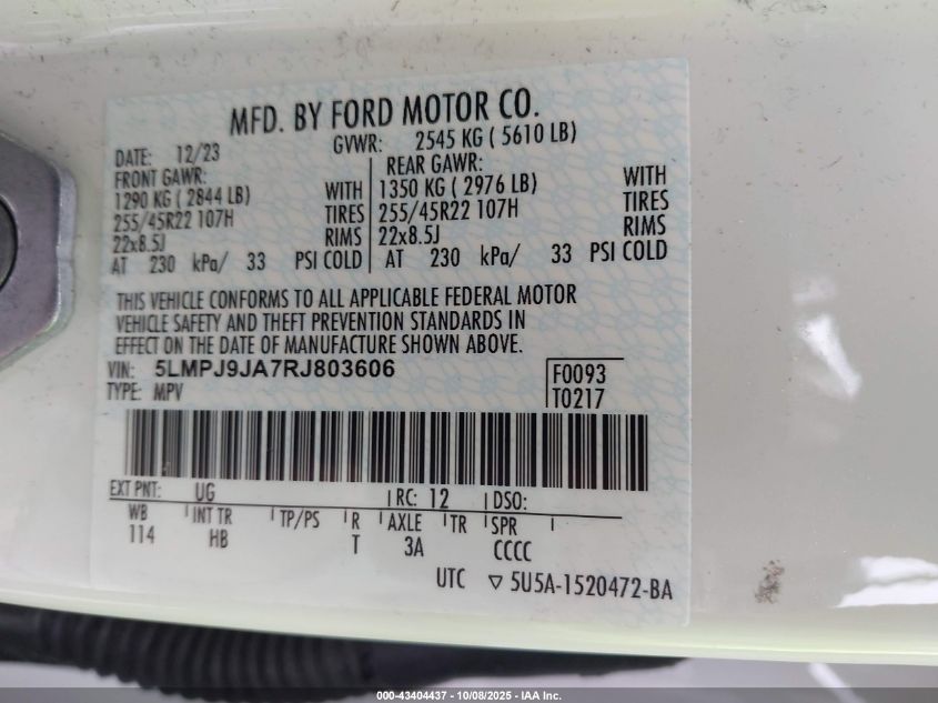 2024 Lincoln Nautilus Black Label VIN: 5LMPJ9JA7RJ803606 Lot: 43404437