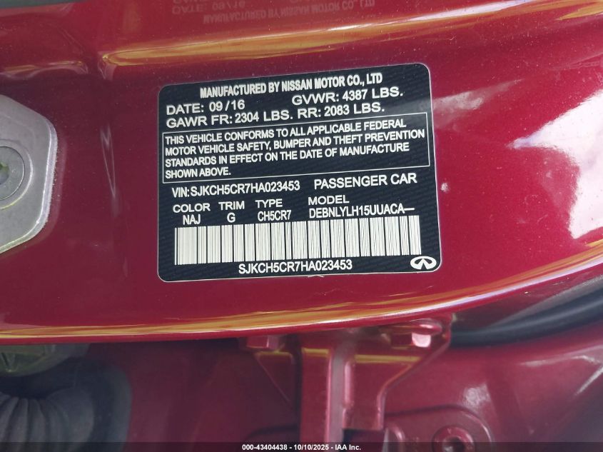 2017 Infiniti Qx30 Premium VIN: SJKCH5CR7HA023453 Lot: 43404438