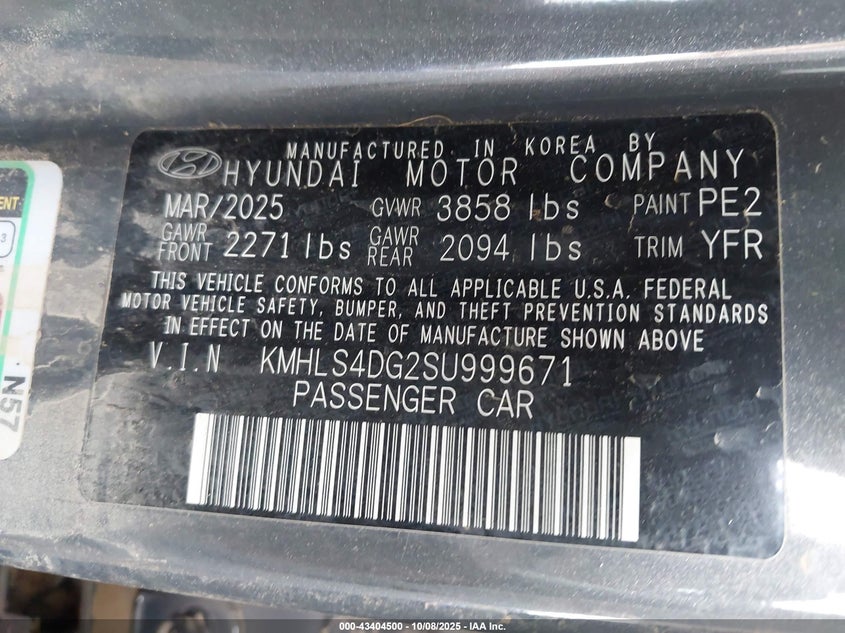 2025 HYUNDAI ELANTRA 2.0L I-4 DOHC, VVT, (VIN: KMHLS4DG2SU999671