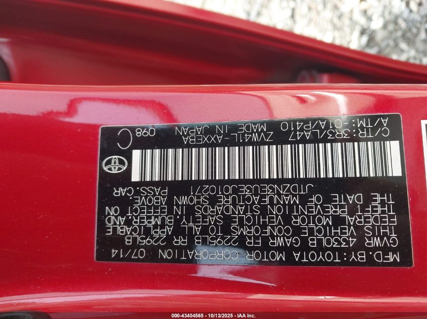 2014 Toyota Prius V Five VIN: JTDZN3EU3EJ010271 Lot: 43404565