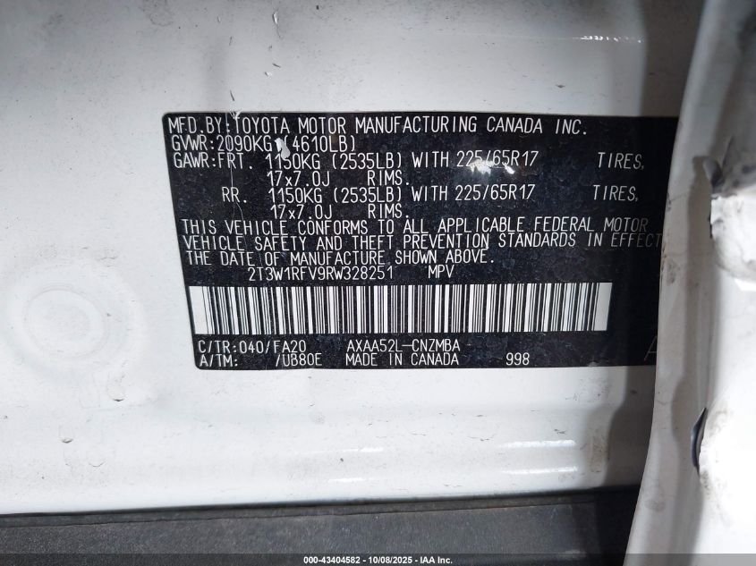 2024 Toyota Rav4 Xle VIN: 2T3W1RFV9RW328251 Lot: 43404582