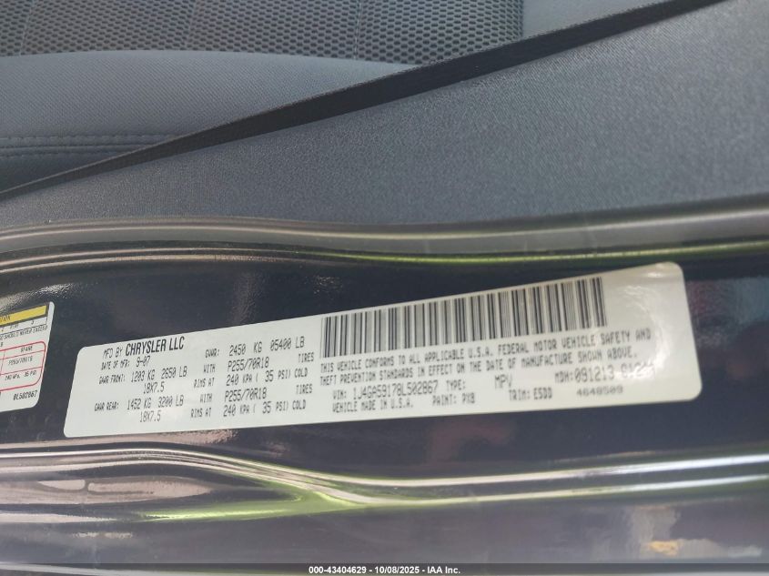 2008 Jeep Wrangler Unlimited Sahara VIN: 1J4GA59178L502867 Lot: 43404629