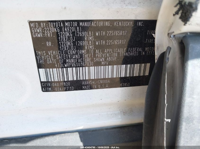 2025 Toyota Rav4 Hybrid Le VIN: 4T3LWRFV6SU167030 Lot: 43404790