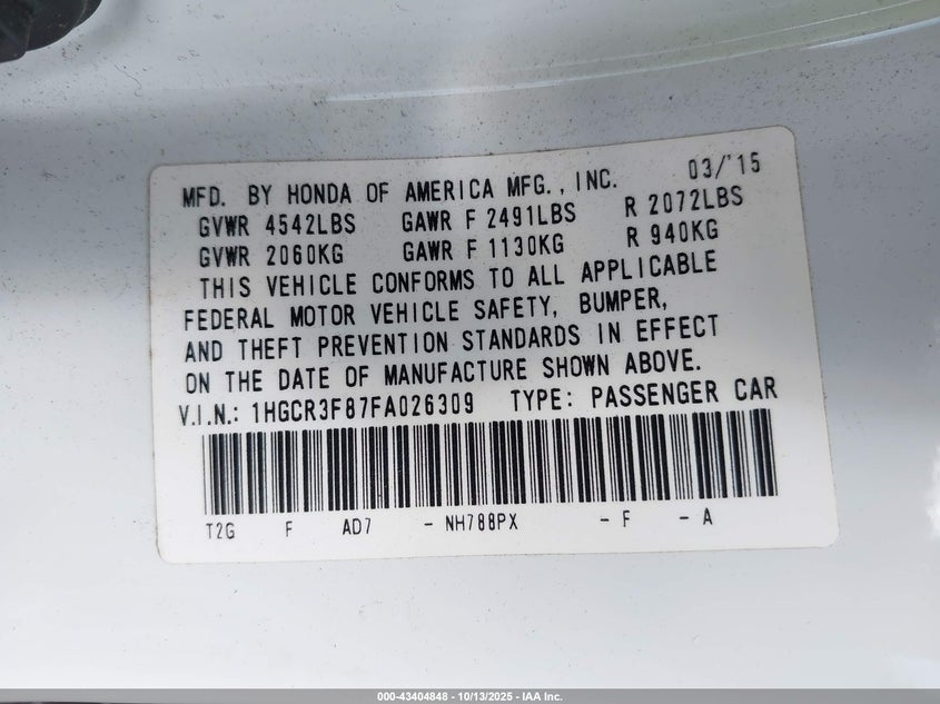 1HGCR3F87FA026309 2015 HONDA ACCORD photo no. 9
