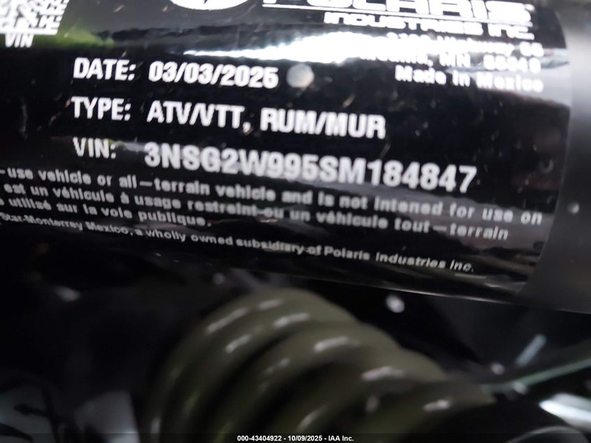 2025 Polaris Xpedition Xp 1000 Northstar Edition VIN: 3NSG2W995SM184847 Lot: 43404922