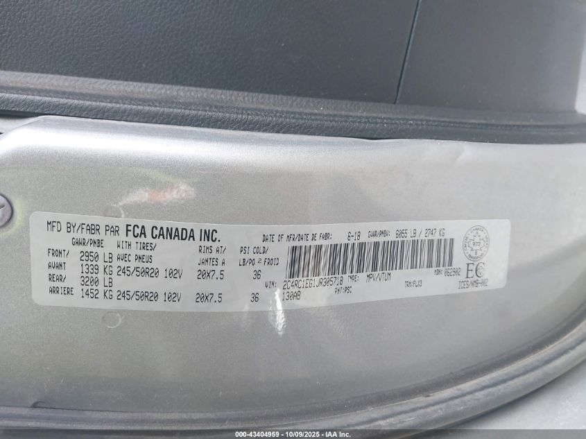 2018 Chrysler Pacifica Touring-L Plus VIN: 2C4RC1EG1JR305718 Lot: 43404959