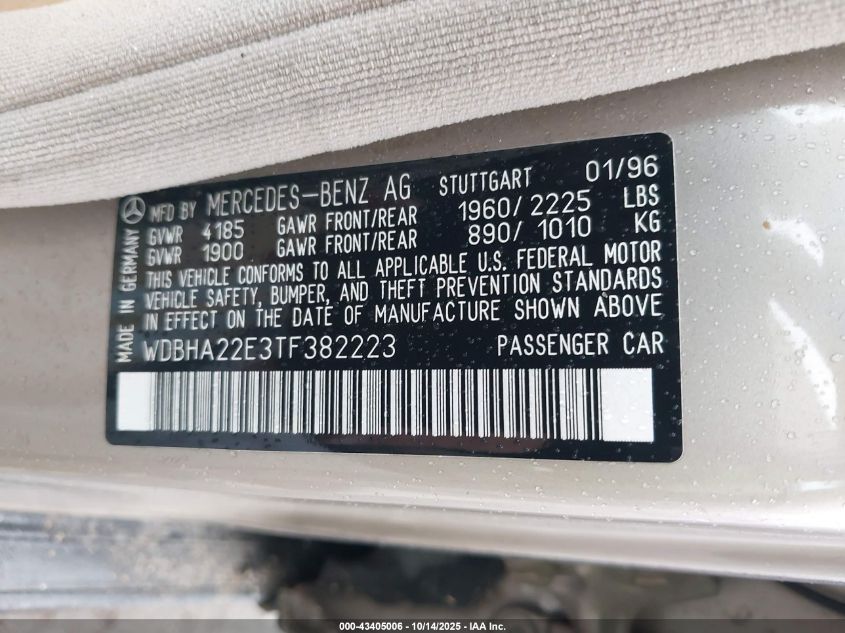 1996 Mercedes-Benz C 220 VIN: WDBHA22E3TF382223 Lot: 43405006