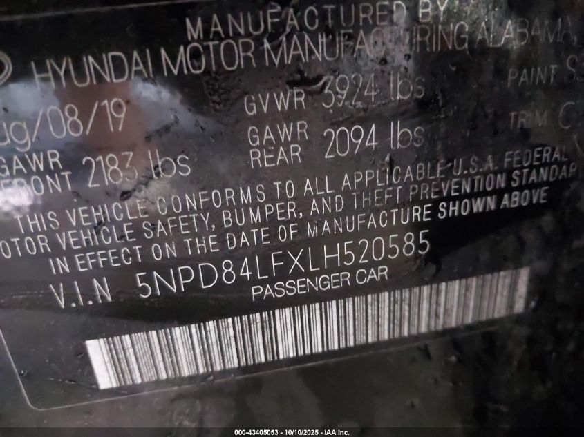 2020 Hyundai Elantra Value Edition VIN: 5NPD84LFXLH520585 Lot: 43405053