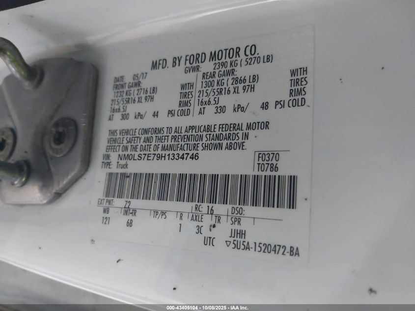 2017 Ford Transit Connect Xl VIN: NM0LS7E79H1334746 Lot: 43405104