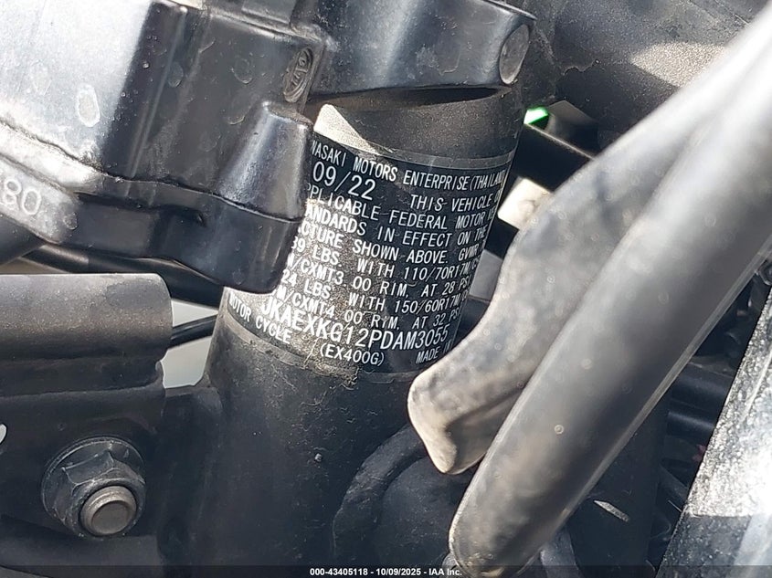 2023 Kawasaki Ex400 VIN: JKAEXKG12PDAM3055 Lot: 43405118