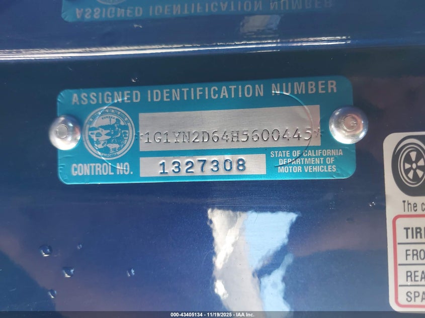 2017 Chevrolet Corvette Z06 VIN: 1G1YN2D64H5600445 Lot: 43405134