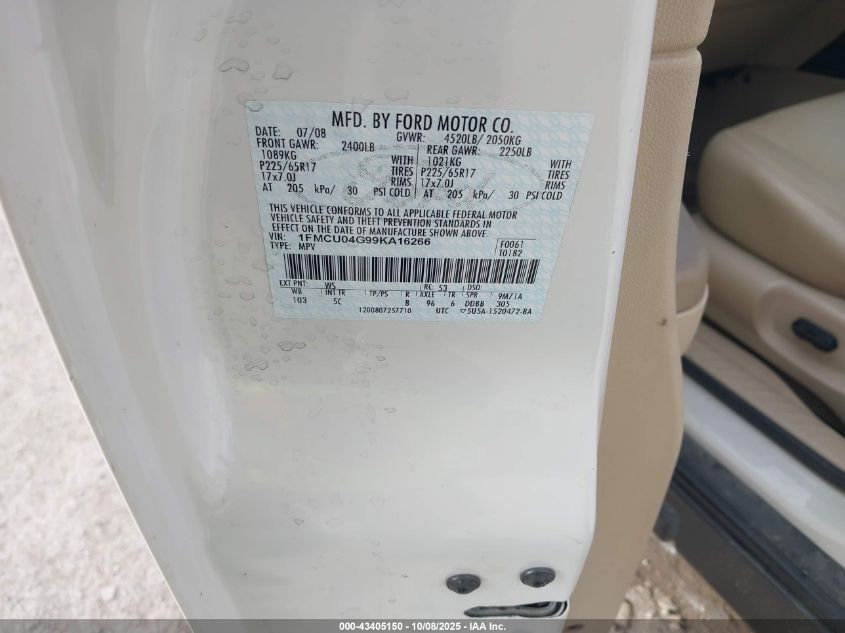 2009 Ford Escape Limited VIN: 1FMCU04G99KA16266 Lot: 43405150