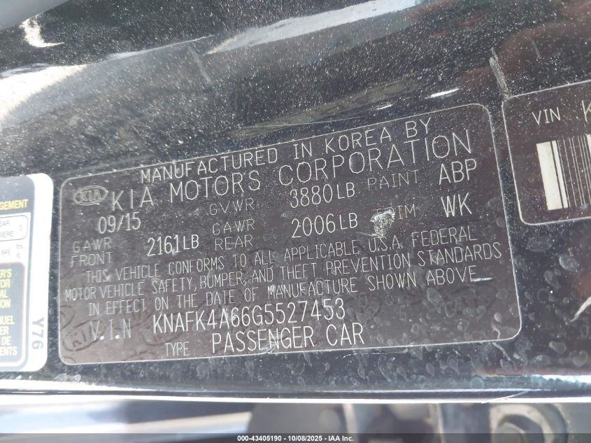 2016 Kia Forte Lx VIN: KNAFK4A66G5527453 Lot: 43405190