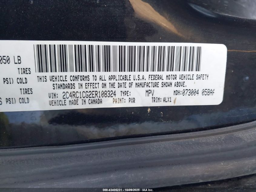 2014 Chrysler Town & Country Touring-L VIN: 2C4RC1CG2ER108324 Lot: 43405231