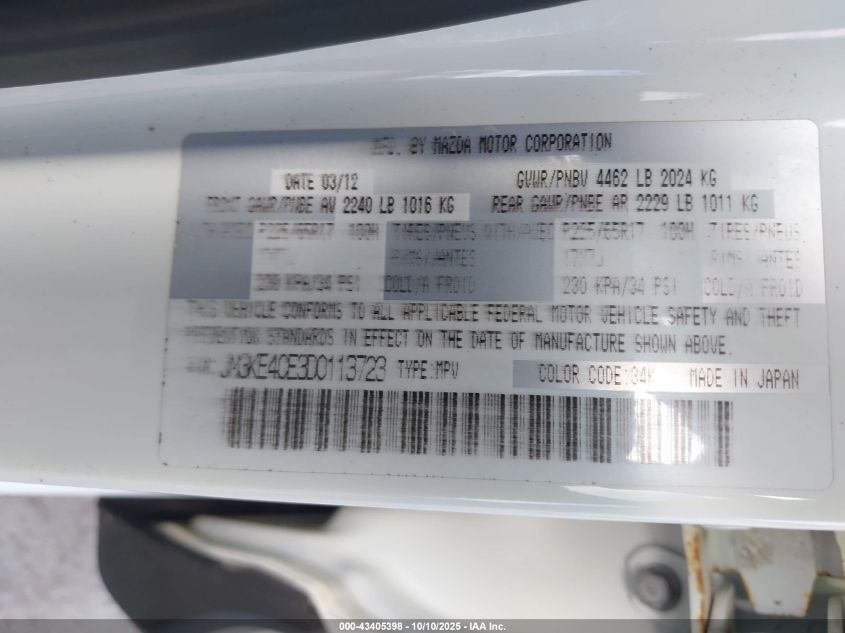 2013 Mazda Cx-5 Touring VIN: JM3KE4CE3D0113723 Lot: 43405398