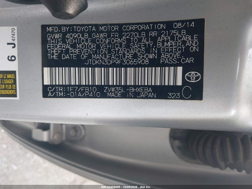 2015 Toyota Prius Plug-In VIN: JTDKN3DP9F3065908 Lot: 43405409