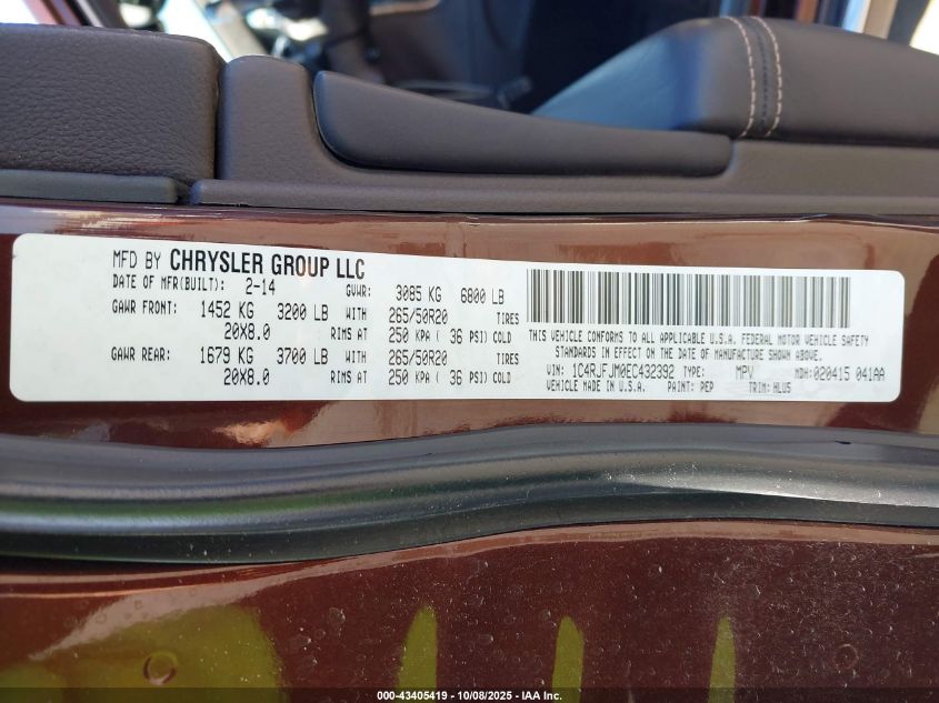 2014 Jeep Grand Cherokee Summit VIN: 1C4RJFJM0EC432392 Lot: 43405419