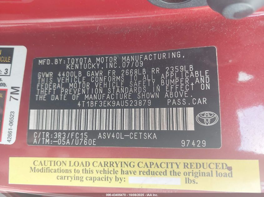2010 Toyota Camry Se VIN: 4T1BF3EK9AU523879 Lot: 43405470
