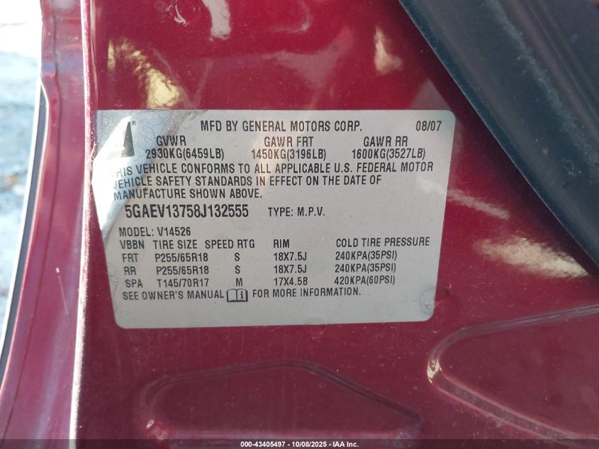 2008 Buick Enclave Cx VIN: 5GAEV13758J132555 Lot: 43405497