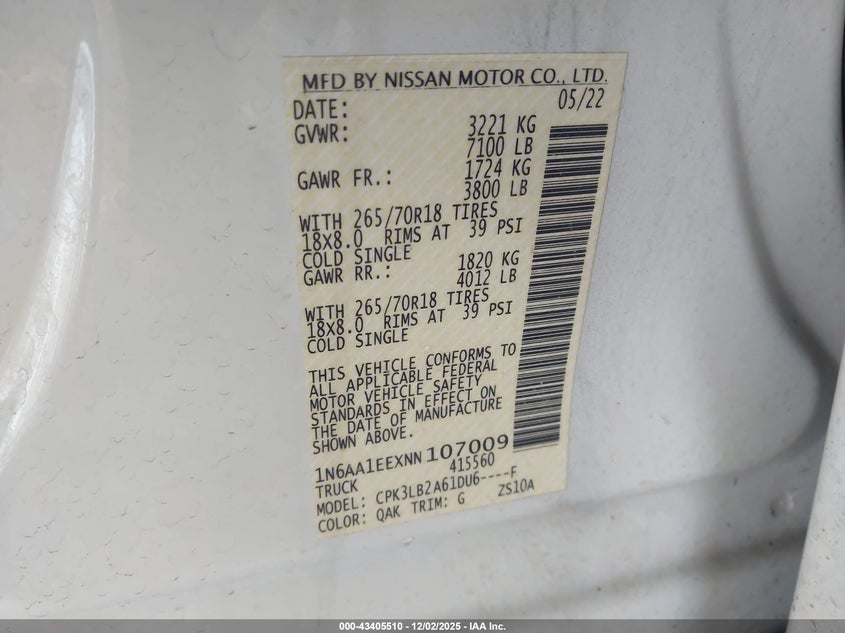 1N6AA1EEXNN107009 2022 NISSAN TITAN photo no. 9
