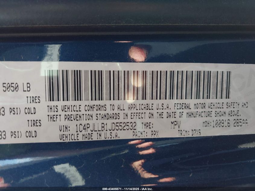 2018 Jeep Cherokee Latitude Plus Fwd VIN: 1C4PJLLB1JD552532 Lot: 43405571