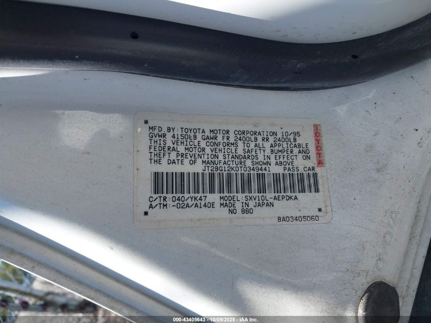 1996 Toyota Camry Dx/Le/Xle VIN: JT2BG12K0T0349441 Lot: 43405643