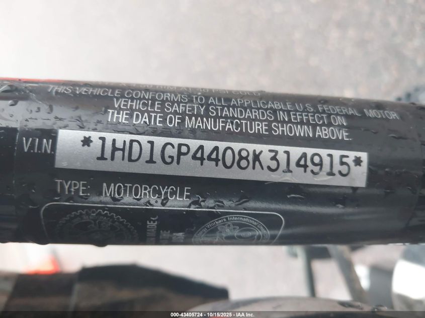 2008 Harley-Davidson Fxdwg 105Th Anniversary Edition VIN: 1HD1GP4408K314915 Lot: 43405724