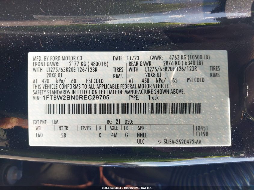 2024 Ford F-250 Lariat VIN: 1FT8W2BN0REC29705 Lot: 43405864