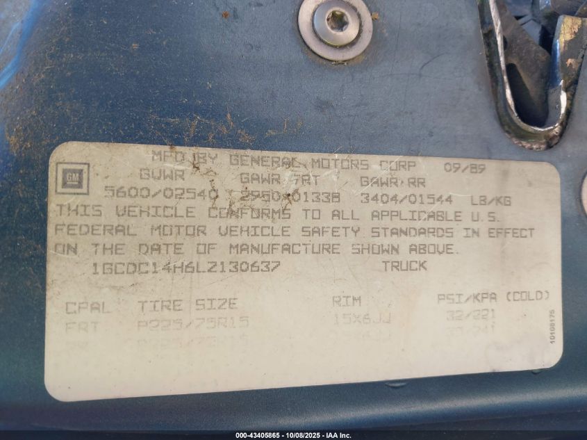 1990 Chevrolet Gmt-400 C1500 VIN: 1GCDC14H6LZ130637 Lot: 43405865