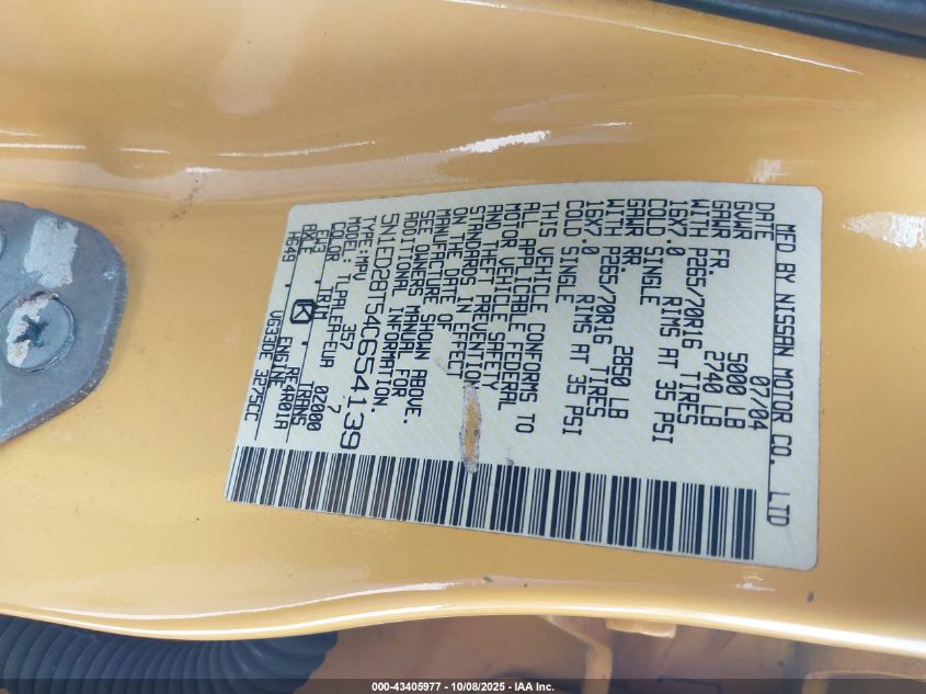 2004 Nissan Xterra Xe VIN: 5N1ED28T54C654139 Lot: 43405977