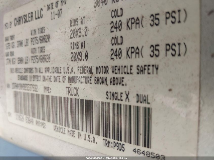 2008 Dodge Ram 1500 Slt VIN: 1D7HA18N98S537932 Lot: 43406005