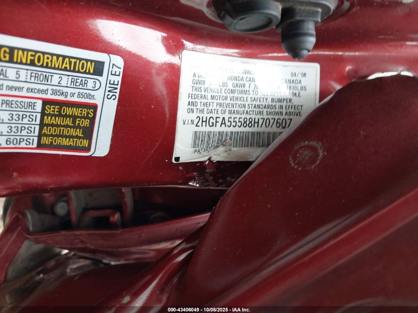 2008 Honda Civic Si/Si Mugen VIN: 2HGFA55588H707607 Lot: 43406049