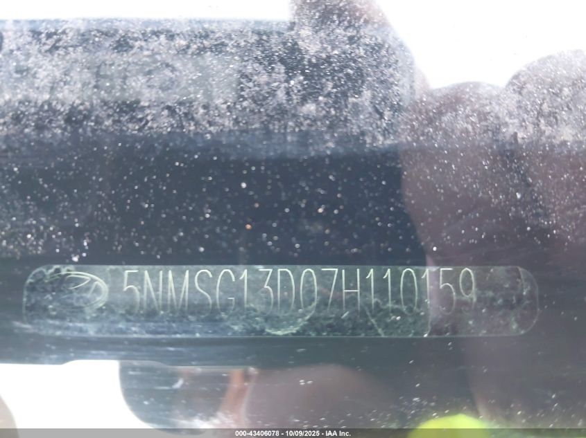2007 Hyundai Santa Fe Gls VIN: 5NMSG13D07H110159 Lot: 43406078