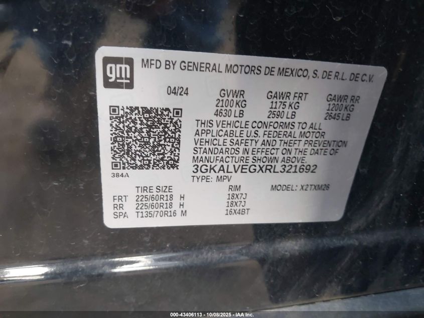 2024 GMC Terrain Awd Slt VIN: 3GKALVEGXRL321692 Lot: 43406113