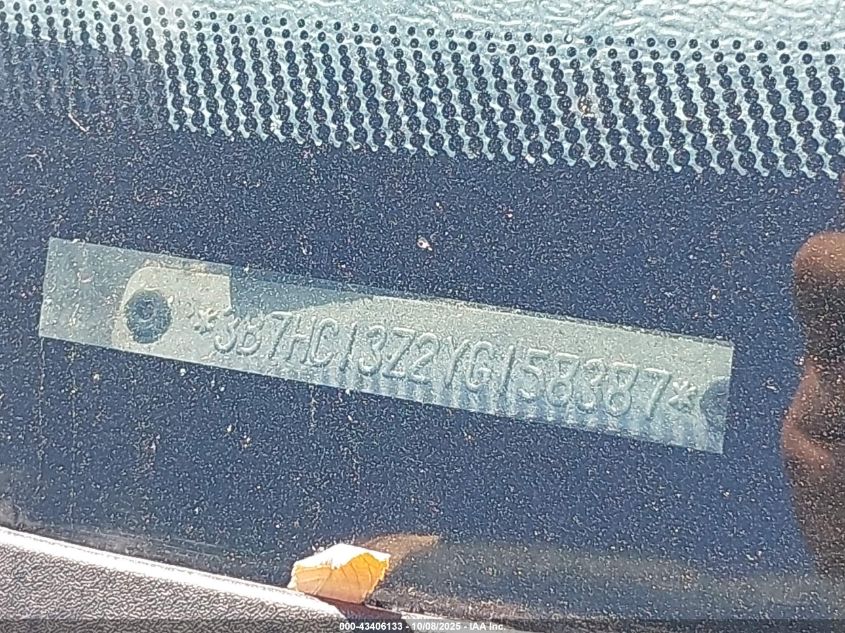 2000 Dodge Ram 1500 St VIN: 3B7HC13Z2YG158387 Lot: 43406133