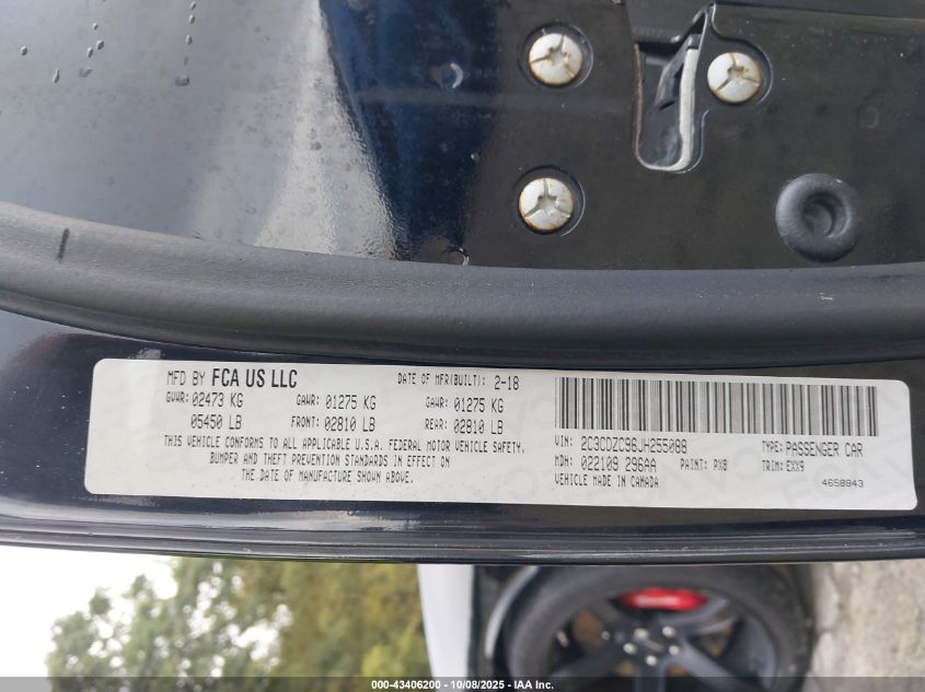 2018 Dodge Challenger Srt Hellcat VIN: 2C3CDZC96JH255088 Lot: 43406200