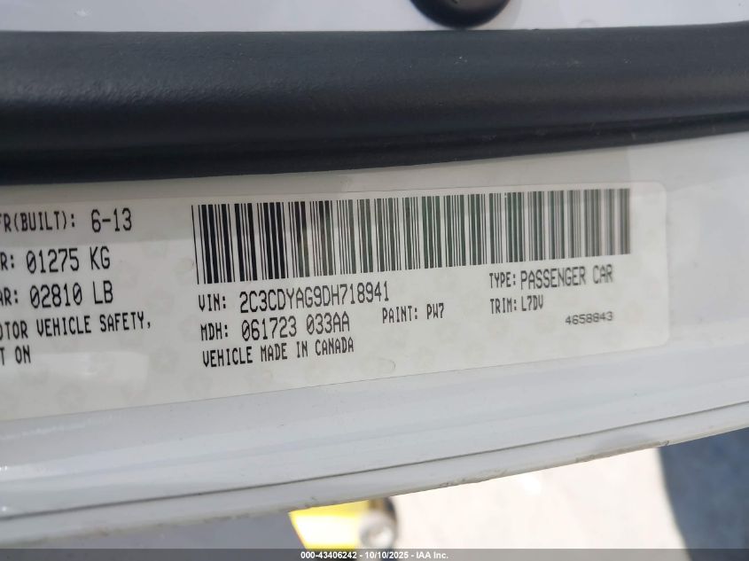 2013 Dodge Challenger Sxt VIN: 2C3CDYAG9DH718941 Lot: 43406242