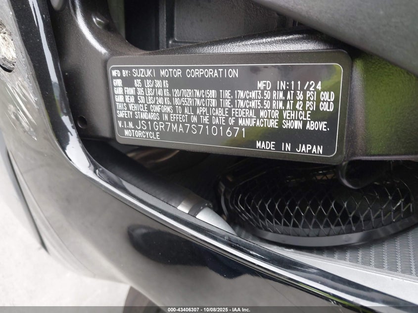 2025 Suzuki Gsx-R750 VIN: JS1GR7MA7S7101671 Lot: 43406307