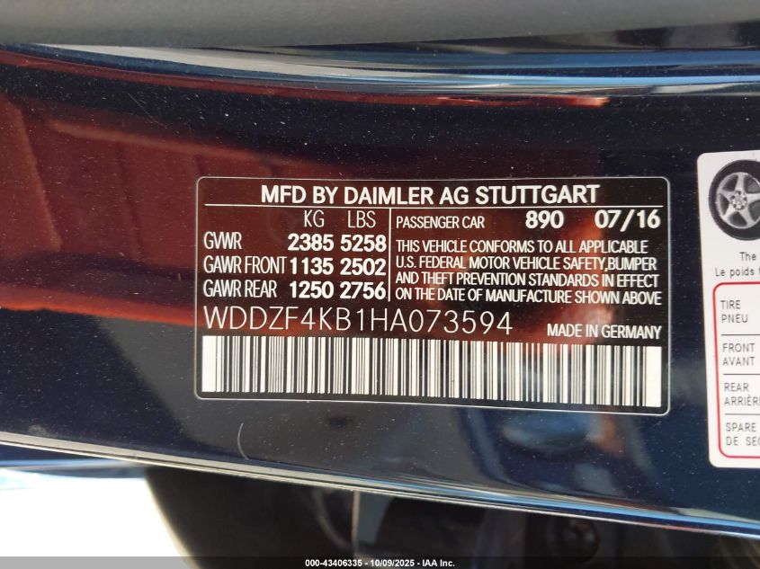 2017 Mercedes-Benz E 300 4Matic VIN: WDDZF4KB1HA073594 Lot: 43406335