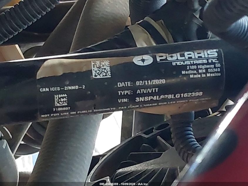 2020 Polaris Rzr Turbo S 4 VIN: 3NSP4L928LG162398 Lot: 43406359