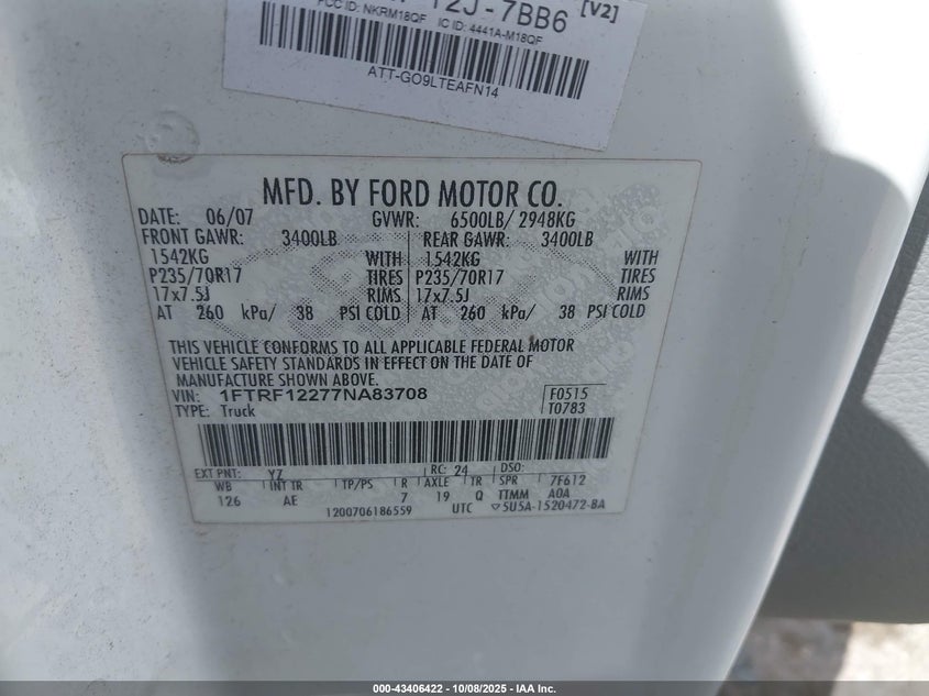 1FTRF12277NA83708 2007 FORD F-150 photo no. 9