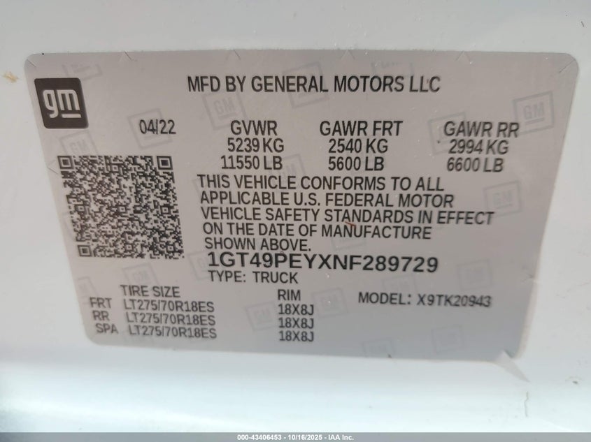 1GT49PEYXNF289729 2022 GMC SIERRA photo no. 8