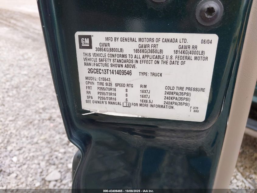 2004 Chevrolet Silverado 1500 Ls VIN: 2GCEC13T141409546 Lot: 43406465