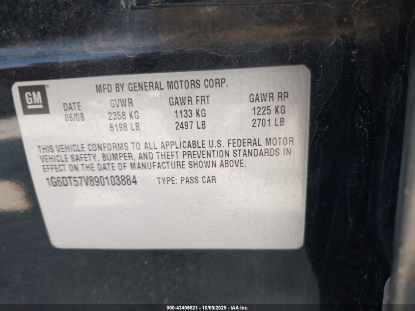2009 Cadillac Cts Standard VIN: 1G6DT57V890103884 Lot: 43406521